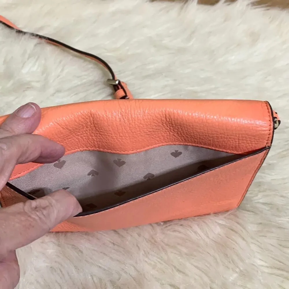 KATE SPADE Melon Pebbled Leather MARTI Large Slim Flap Wallet w/XBody Strap